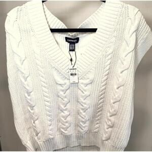 EXPRESS Women's Chunky Knit Sweater - White V-Neck